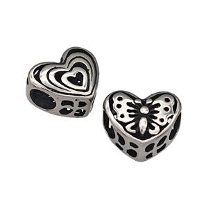 316 Stainless Steel Heart Beads Butterfly Hollow Large Hole Antique Silver, approx 12mm, 4mm hole [SSB4841]