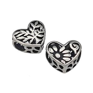 316 Stainless Steel Heart Beads Flower Hollow Large Hole Antique Silver, approx 12mm, 4mm hole [SSB4843]
