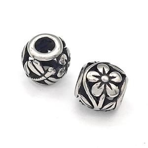 316 Stainless Steel Round Beads Flower Hollow Large Hole Antique silver, approx 9-10mm, 4mm hole [SSB4844]