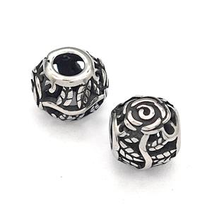316 Stainless Steel Round Beads Flower Hollow Large Hole Antique silver, approx 9-10mm, 4mm hole [SSB4845]