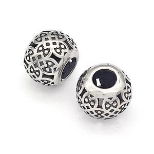 316 Stainless Steel Round Beads Hollow Large Hole Antique silver, approx 9-10mm, 4mm hole [SSB4846]