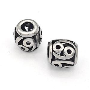 316 Stainless Steel Barrel Beads Cancer Hollow Large Hole Antique silver, approx 9-10mm, 4mm hole [SSB4849]