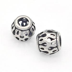 316 Stainless Steel Barrel Beads Hollow Large Hole Antique silver, approx 9-10mm, 4mm hole [SSB4850]