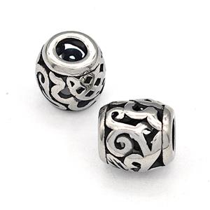 316 Stainless Steel Barrel Beads Hollow Large Hole Antique silver, approx 9-10mm, 4mm hole [SSB4851]