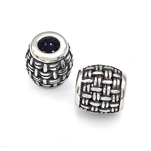 316 Stainless Steel Barrel Beads Hollow Large Hole Antique silver, approx 9-10mm, 4mm hole [SSB4854]