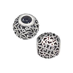 316 Stainless Steel Round Beads Hollow Large Hole Antique silver, approx 9-10mm, 4mm hole [SSB4855]