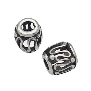 316 Stainless Steel Barrel Beads Hollow Large Hole Antique silver, approx 9-10mm, 4mm hole [SSB4856]