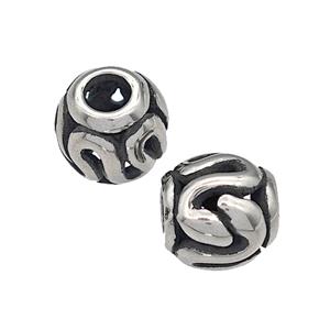 316 Stainless Steel Barrel Beads Hollow Large Hole Antique silver, approx 9-10mm, 4mm hole [SSB4857]