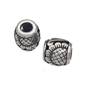 316 Stainless Steel Barrel Beads Sunflower Hollow Large Hole Antique silver, approx 9-10mm, 4mm hole [SSB4859]
