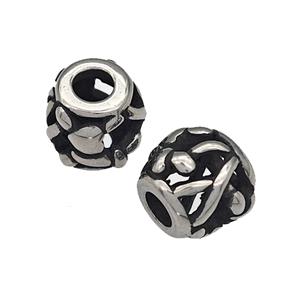 316 Stainless Steel Barrel Beads Hollow Large Hole Antique silver, approx 9-10mm, 4mm hole [SSB4860]