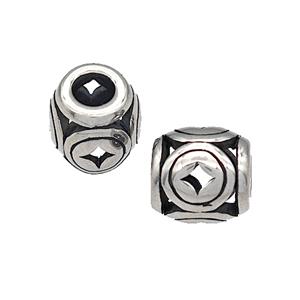 316 Stainless Steel Barrel Beads Hollow Large Hole Antique silver, approx 9-10mm, 4mm hole [SSB4862]
