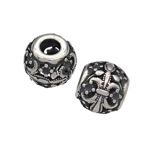 316 Stainless Steel Round Beads Fleur De Lis Hollow Large Hole Antique silver, approx 9-10mm, 4mm hole [SSB4863]