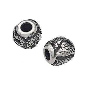 316 Stainless Steel Barrel Beads Snake Hollow Large Hole Antique silver, approx 9-10mm, 4mm hole [SSB4864]