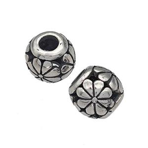 316 Stainless Steel Round Beads Flower Hollow Large Hole Antique silver, approx 9-10mm, 4mm hole [SSB4872]