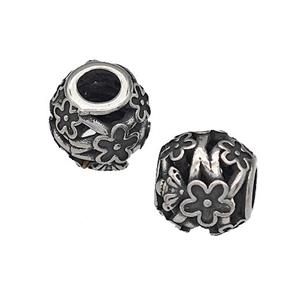 316 Stainless Steel Round Beads Flower Hollow Large Hole Antique silver, approx 9-10mm, 4mm hole [SSB4873]