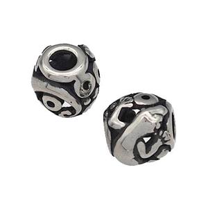 316 Stainless Steel Barrel Beads Flower Hollow Large Hole Antique silver, approx 9-10mm, 4mm hole [SSB4875]