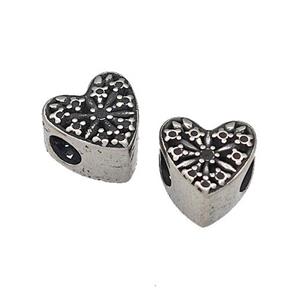 316 Stainless Steel Heart Beads Hollow Large Hole Antique Silver, approx 9-10mm, 4mm hole [SSB4876]