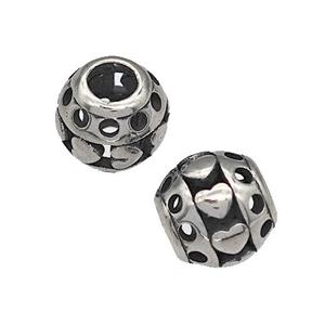 316 Stainless Steel Round Beads Heart Hollow Large Hole Antique Silver, approx 9-10mm, 4mm hole [SSB4877]