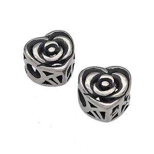 316 Stainless Steel Heart Beads Flower Hollow Large Hole Antique Silver, approx 9-10mm, 4mm hole [SSB4880]