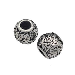 316 Stainless Steel Round Beads Leaf Hollow Large Hole Antique silver, approx 9-10mm, 4mm hole [SSB4883]