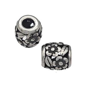 316 Stainless Steel Barrel Beads Flower Hollow Large Hole Antique silver, approx 9-10mm, 4mm hole [SSB4885]