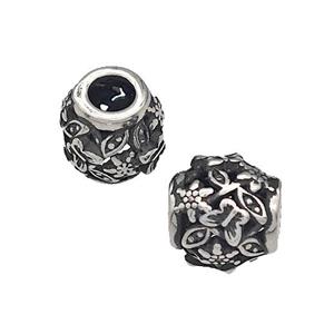 316 Stainless Steel Barrel Beads Butterfly Hollow Large Hole Antique silver, approx 9-10mm, 4mm hole [SSB4886]
