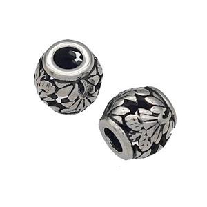 316 Stainless Steel Barrel Beads Flower Hollow Large Hole Antique silver, approx 9-10mm, 4mm hole [SSB4887]