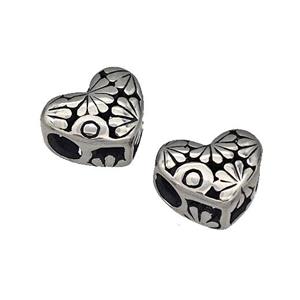 316 Stainless Steel Heart Beads Flower Hollow Large Hole Antique Silver, approx 9-10mm, 4mm hole [SSB4888]
