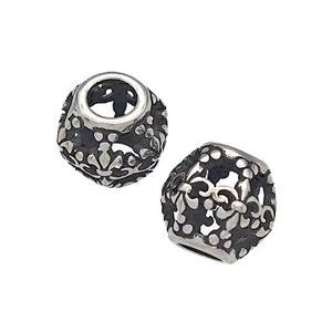 316 Stainless Steel Round Beads Fleur De Lis Hollow Large Hole Antique silver, approx 9-10mm, 4mm hole [SSB4889]