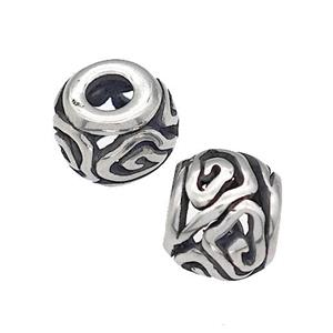 316 Stainless Steel Round Beads Hollow Large Hole Antique silver, approx 9-10mm, 4mm hole [SSB4891]