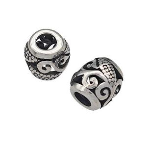 316 Stainless Steel Barrel Beads Hollow Large Hole Antique silver, approx 9-10mm, 4mm hole [SSB4892]