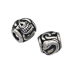 316 Stainless Steel Barrel Beads Hollow Large Hole Antique silver, approx 9-10mm, 4mm hole [SSB4893]