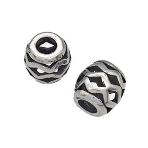 316 Stainless Steel Barrel Beads Wave Hollow Large Hole Antique silver, approx 9-10mm, 4mm hole [SSB4894]