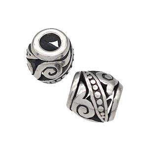 316 Stainless Steel Barrel Beads Hollow Large Hole Antique silver, approx 9-10mm, 4mm hole [SSB4895]
