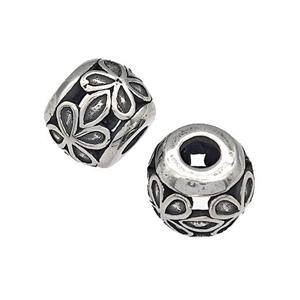 316 Stainless Steel Round Beads Flower Hollow Large Hole Antique silver, approx 9-10mm, 4mm hole [SSB4896]