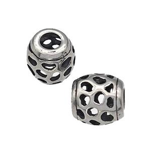 316 Stainless Steel Barrel Beads Hollow Large Hole Antique silver, approx 9-10mm, 4mm hole [SSB4900]