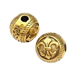 Stainless Steel Round Beads Fleur De Lis Gold Plated, approx 11.5mm [SSB4904]
