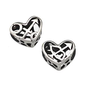 Stainless Steel Heart Beads Zodiac Sagittarius Large Hole Hollow Antique Silver, approx 12mm, 4mm hole [SSB4905]