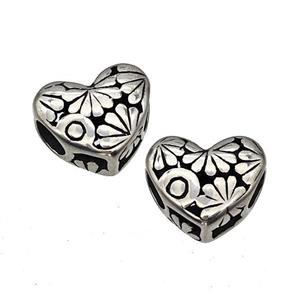 Stainless Steel Heart Beads Flower Hollow Large Hole Antique Silver, approx 12mm, 4mm hole [SSB4908]