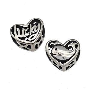 Stainless Steel Heart Beads Lucky Dolphin Hollow Large Hole Antique Silver, approx 12mm, 4mm hole [SSB4910]