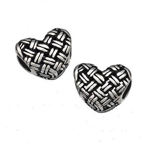 Stainless Steel Heart Beads Hollow Large Hole Antique Silver, approx 12mm, 4mm hole [SSB4912]