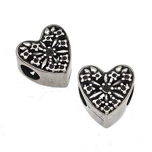 Stainless Steel Heart Beads Large Hole Antique Silver, approx 10mm, 4mm hole [SSB4913]