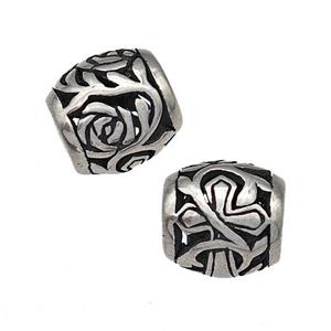 Stainless Steel Barrel Beads Hollow Large Hole Antique Silver, approx 9-10mm, 4mm hole [SSB4914]