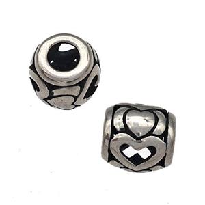 Stainless Steel Barrel Beads Hollow Large Hole Antique Silver, approx 9-10mm, 4mm hole [SSB4916]