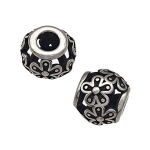 Stainless Steel Round Beads Hollow Large Hole Antique Silver, approx 9-10mm, 4mm hole [SSB4917]