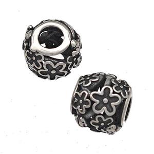 Stainless Steel Round Beads Hollow Large Hole Antique Silver, approx 9-10mm, 4mm hole [SSB4918]
