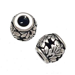 Stainless Steel Barrel Beads Hollow Large Hole Antique Silver, approx 9-10mm, 4mm hole [SSB4919]