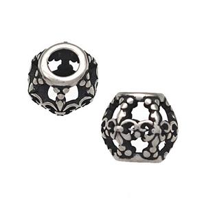 Stainless Steel Round Beads Hollow Large Hole Antique Silver, approx 9-10mm, 4mm hole [SSB4920]