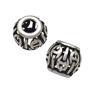 Stainless Steel Round Beads Hollow Large Hole Antique Silver, approx 9-10mm, 4mm hole [SSB4921]
