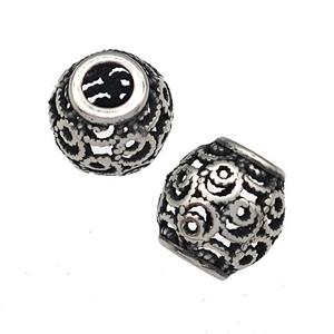 Stainless Steel Barrel Beads Hollow Large Hole Antique Silver, approx 9-10mm, 4mm hole [SSB4922]